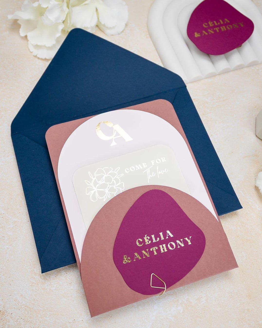 "Nacre" - Faire-part de mariage moderne, chic et élégant avec dorure or – Wedding stationery - Création Luxe Carterie Studio