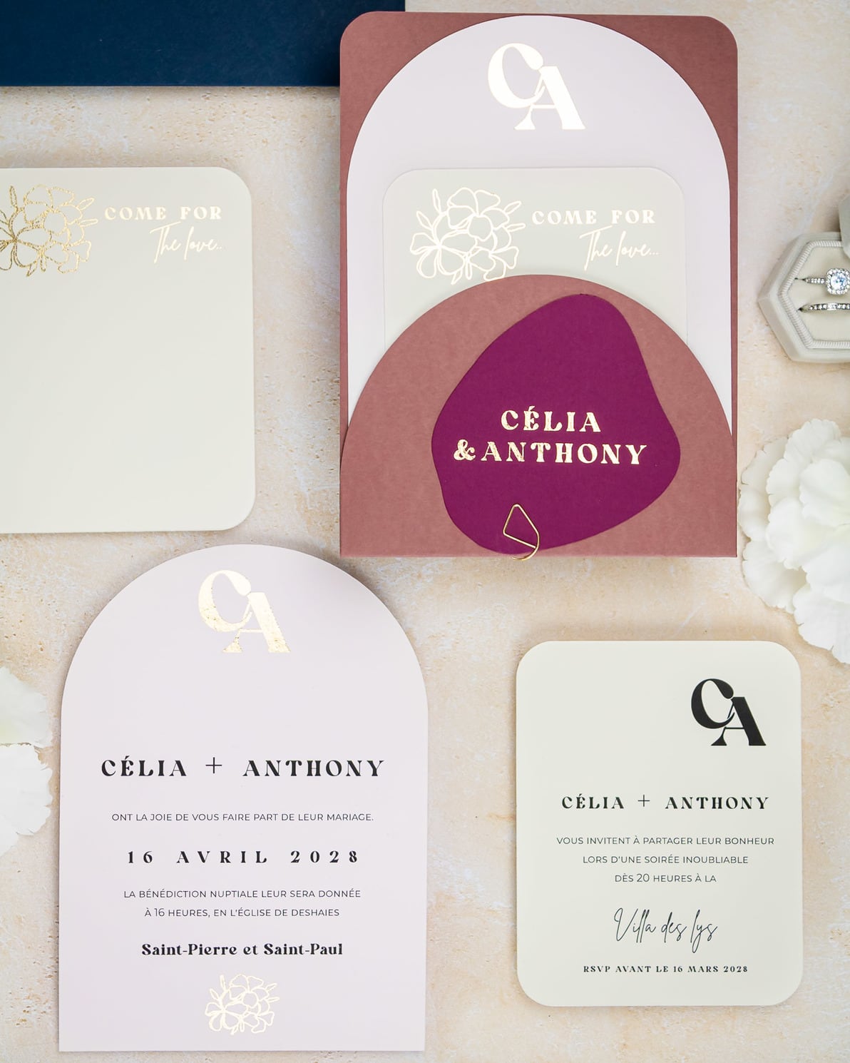 "Nacre" - Faire-part de mariage moderne, chic et élégant avec dorure or – Wedding stationery - Création Luxe Carterie Studio