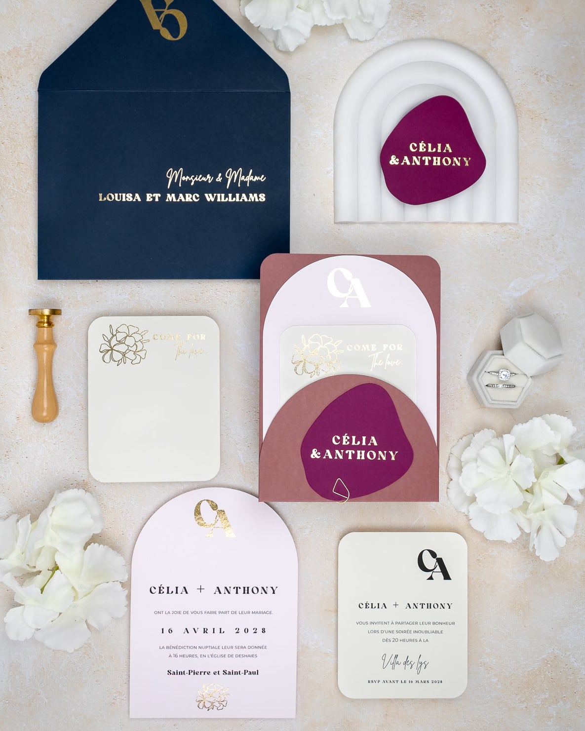 "Nacre" - Faire-part de mariage moderne, chic et élégant avec dorure or – Wedding stationery - Création Luxe Carterie Studio