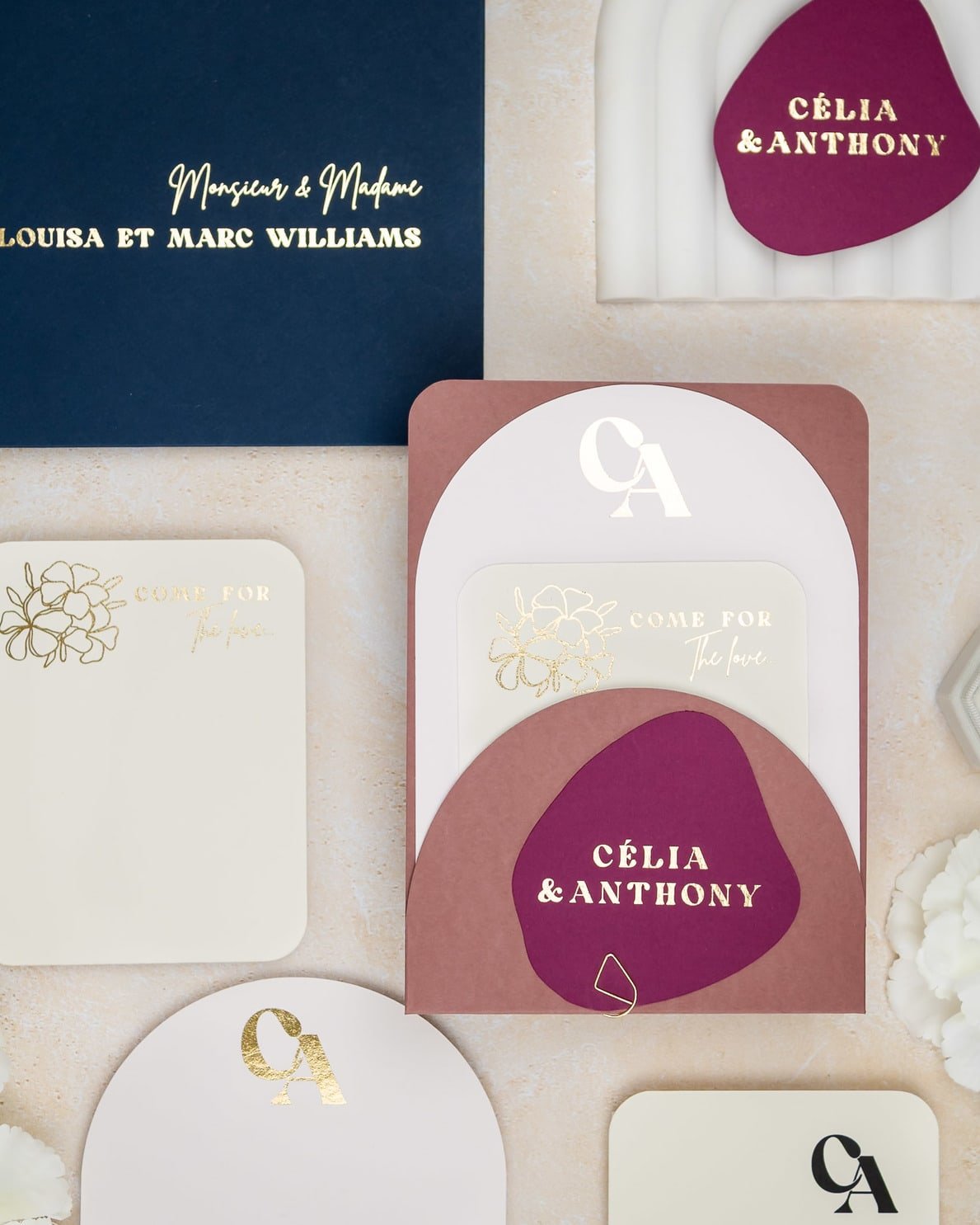 "Nacre" - Faire-part de mariage moderne, chic et élégant avec dorure or – Wedding stationery - Création Luxe Carterie Studio