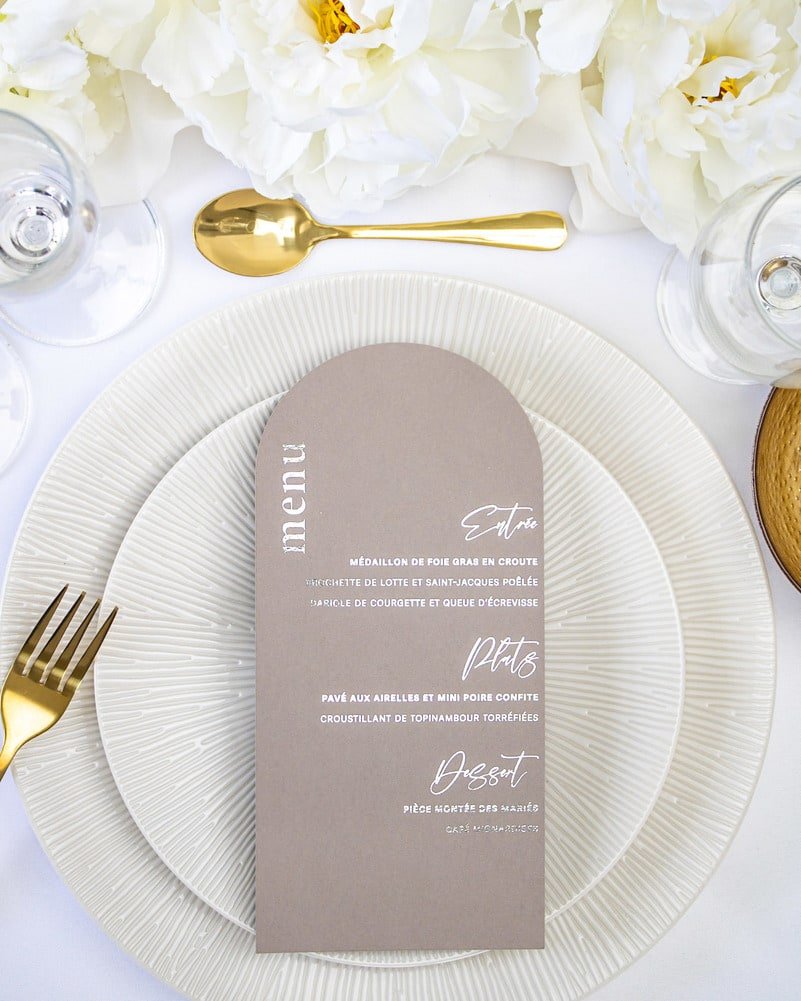 "Nessa" - Menu de mariage chic et élégant avec dorure or pour réception de mariage – Papeterie de mariage - Wedding stationery - Création Luxe Carterie Studio
