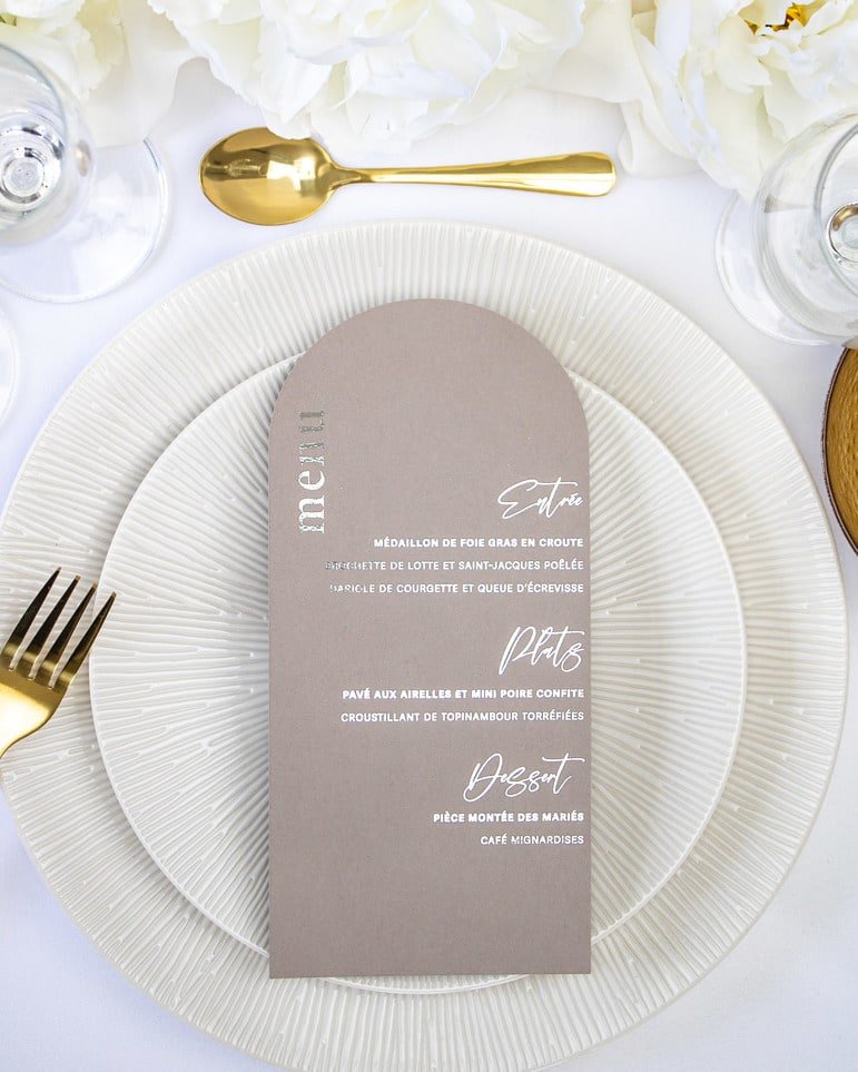 "Nessa" - Menu de mariage chic et élégant avec dorure or pour réception de mariage – Papeterie de mariage - Wedding stationery - Création Luxe Carterie Studio