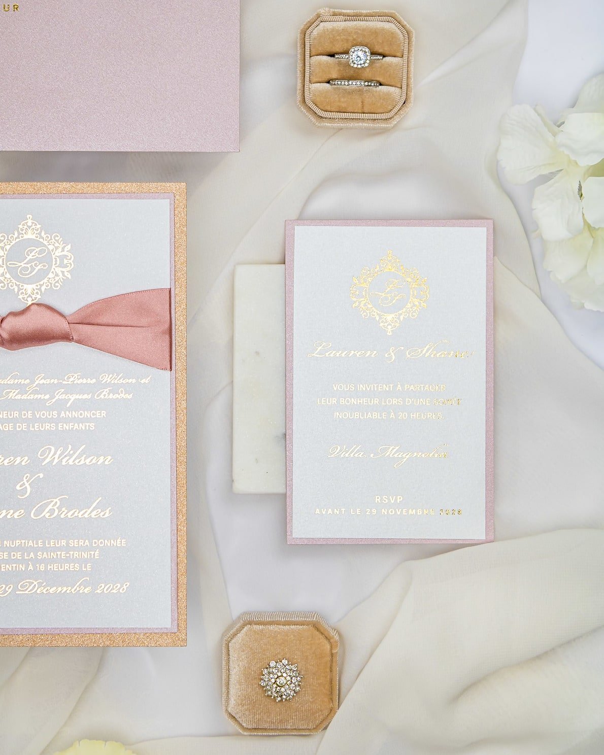 "Nina" - Faire-part de mariage chic, élégant et romantique avec dorure or - Wedding stationery - Création Luxe Carterie Studio