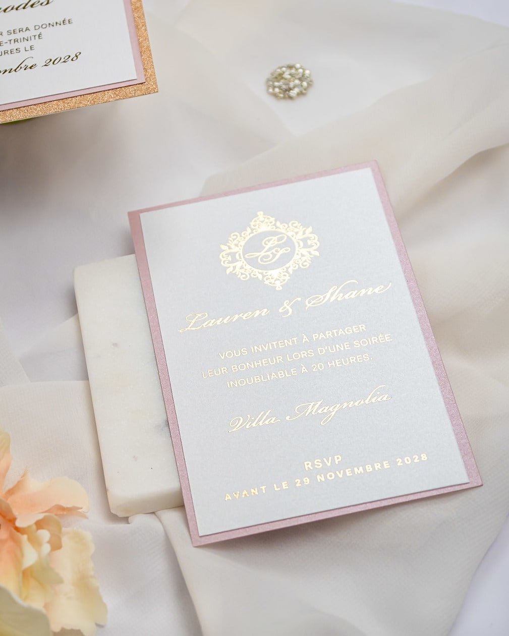 "Nina" - Faire-part de mariage chic, élégant et romantique avec dorure or - Wedding stationery - Création Luxe Carterie Studio
