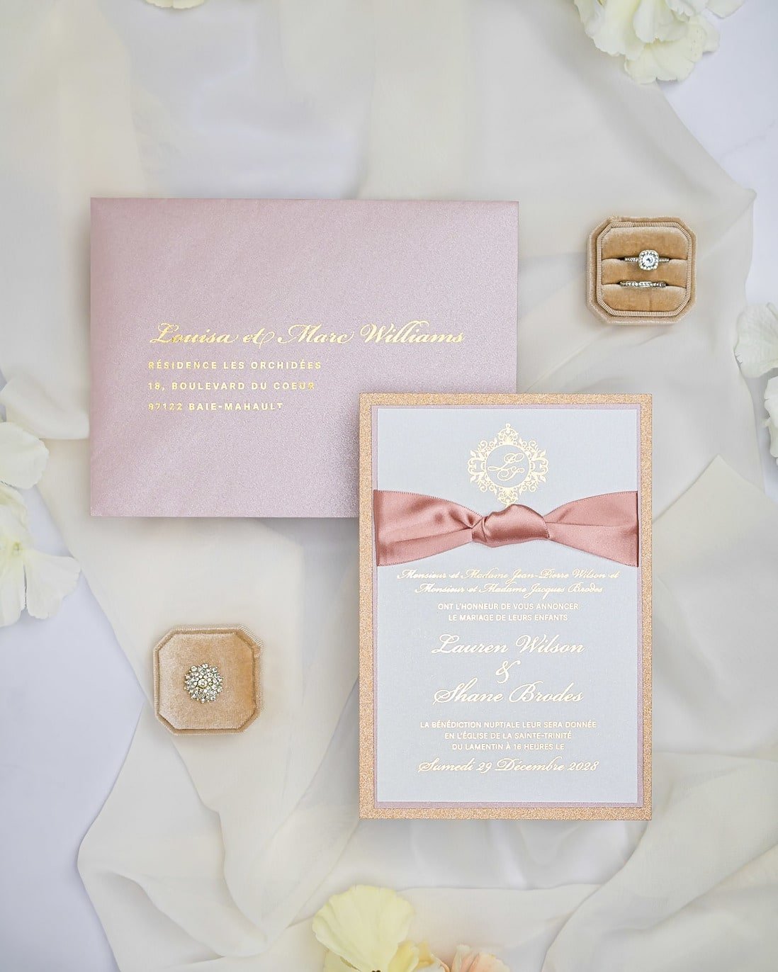 "Nina" - Faire-part de mariage chic, élégant et romantique avec dorure or - Wedding stationery - Création Luxe Carterie Studio