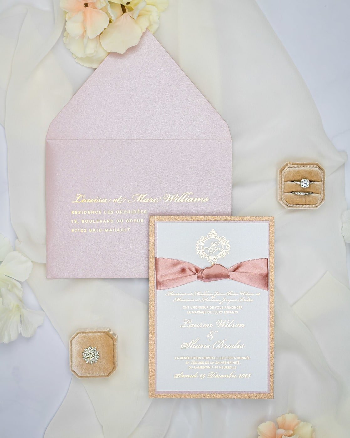 "Nina" - Faire-part de mariage chic, élégant et romantique avec dorure or - Wedding stationery - Création Luxe Carterie Studio