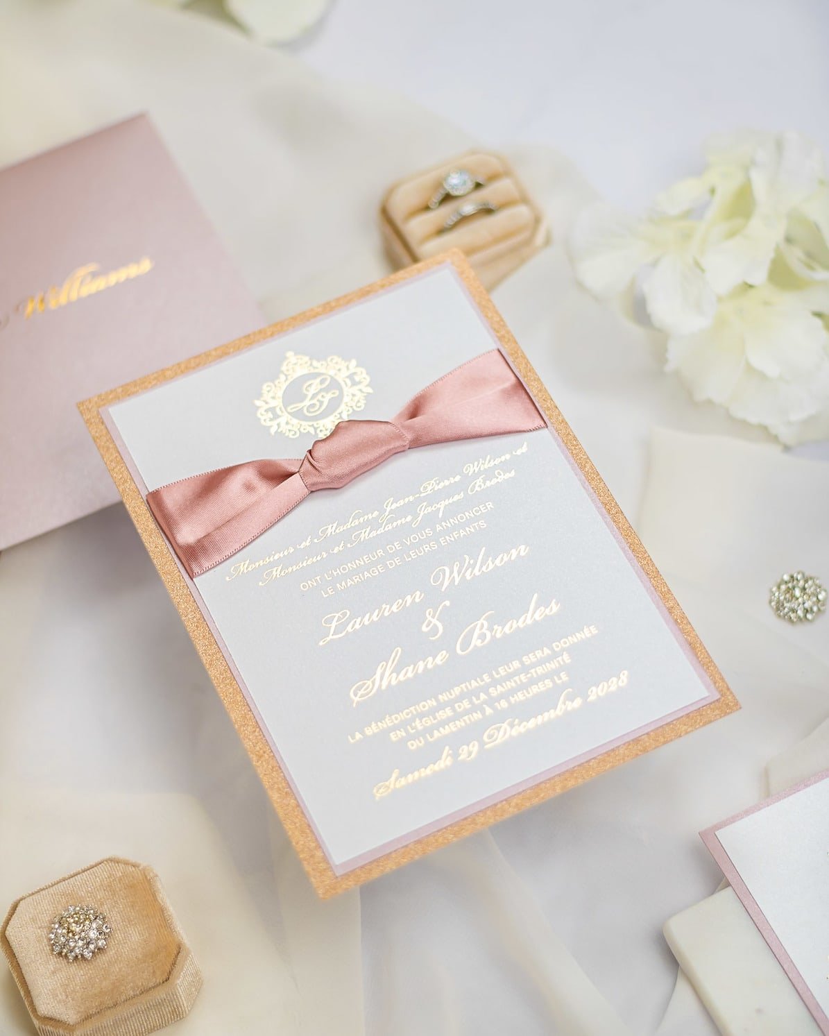 "Nina" - Faire-part de mariage chic, élégant et romantique avec dorure or - Wedding stationery - Création Luxe Carterie Studio
