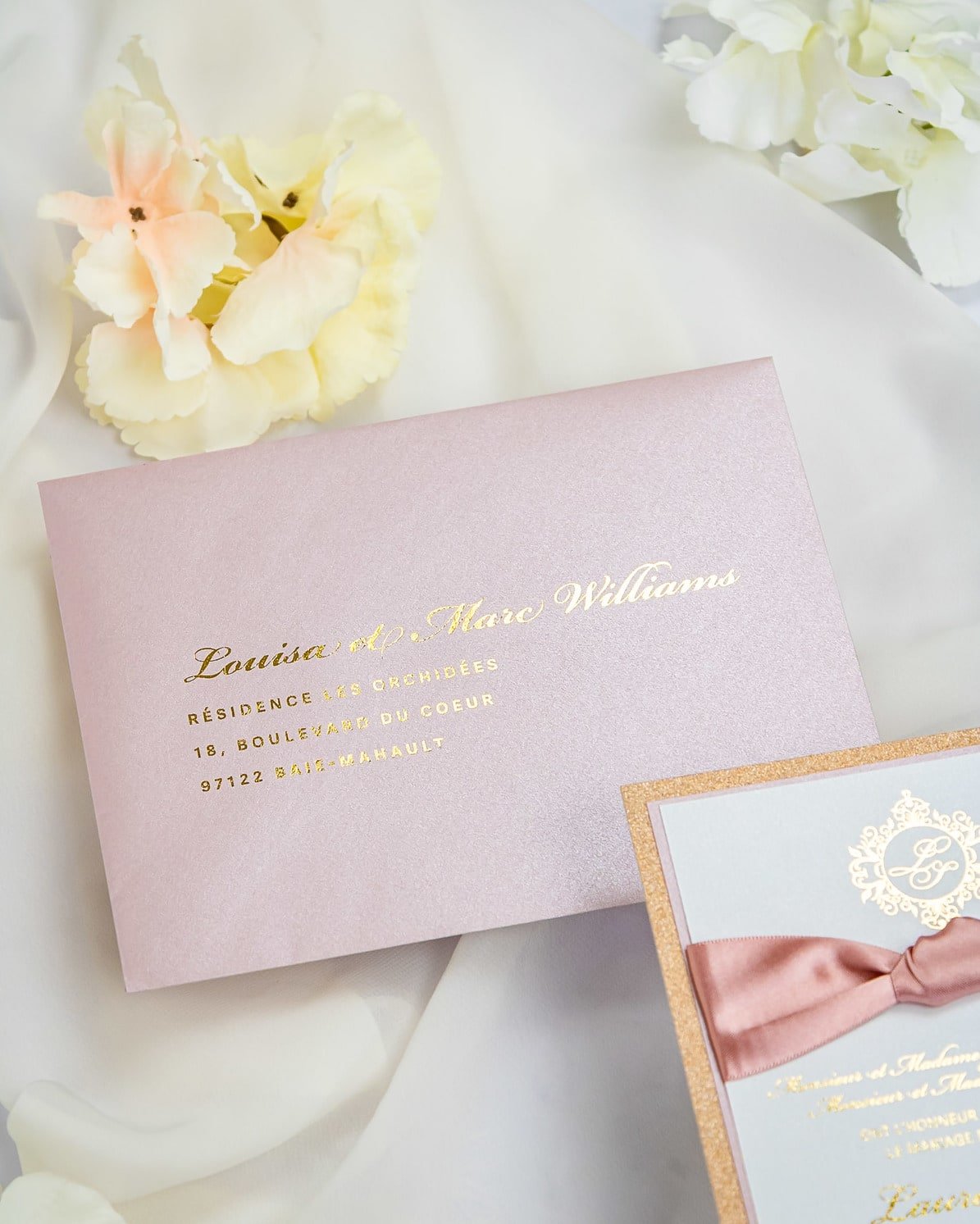 "Nina" - Faire-part de mariage chic, élégant et romantique avec dorure or - Wedding stationery - Création Luxe Carterie Studio