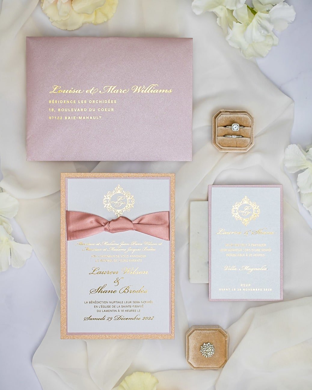 "Nina" - Faire-part de mariage chic, élégant et romantique avec dorure or - Wedding stationery - Création Luxe Carterie Studio