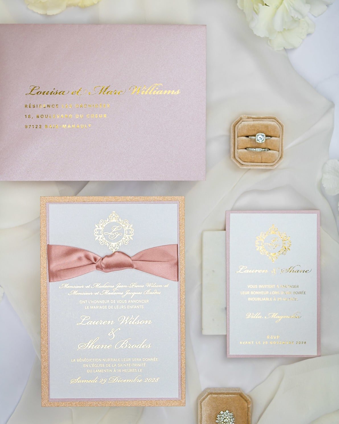 "Nina" - Faire-part de mariage chic, élégant et romantique avec dorure or - Wedding stationery - Création Luxe Carterie Studio