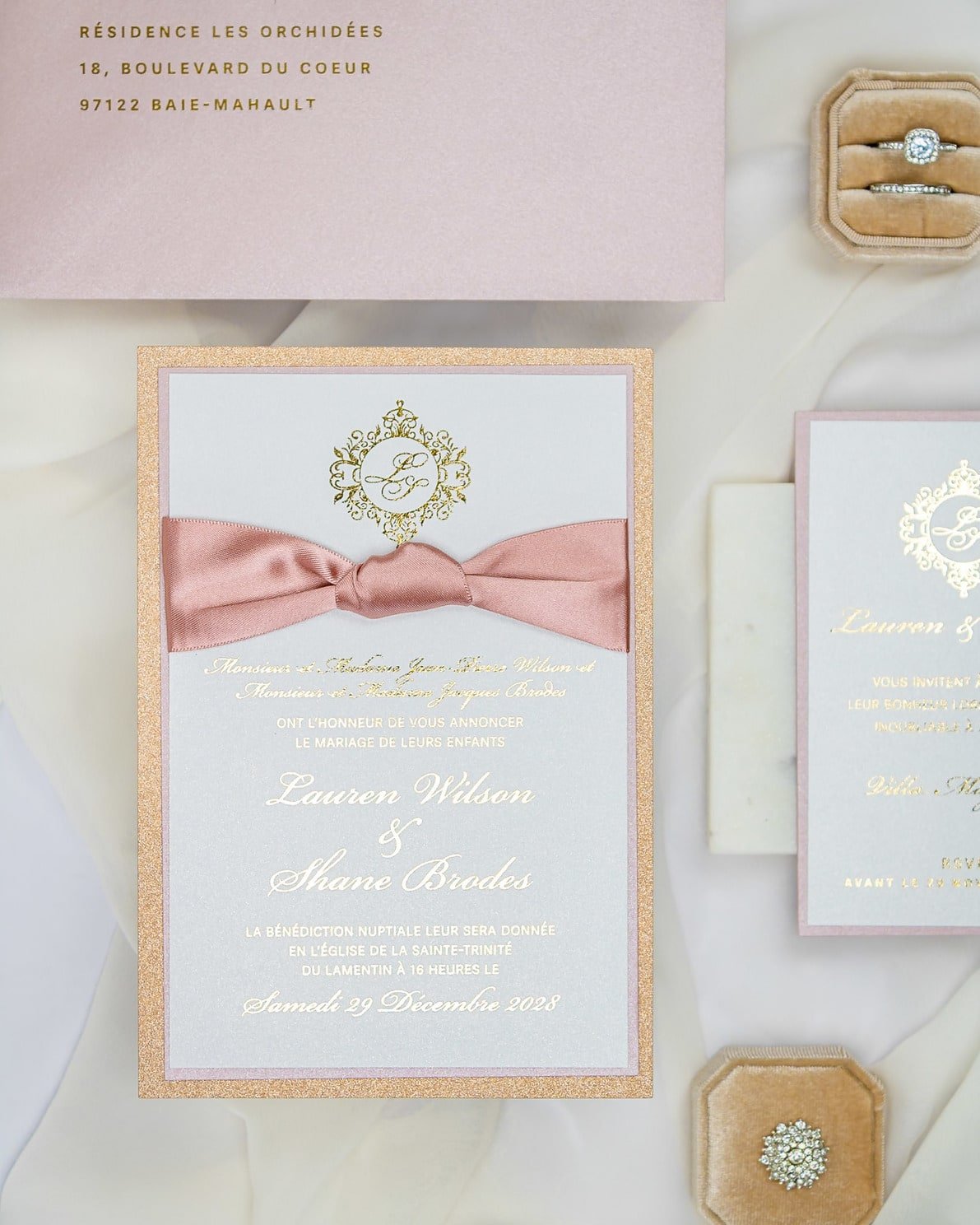 "Nina" - Faire-part de mariage chic, élégant et romantique avec dorure or - Wedding stationery - Création Luxe Carterie Studio