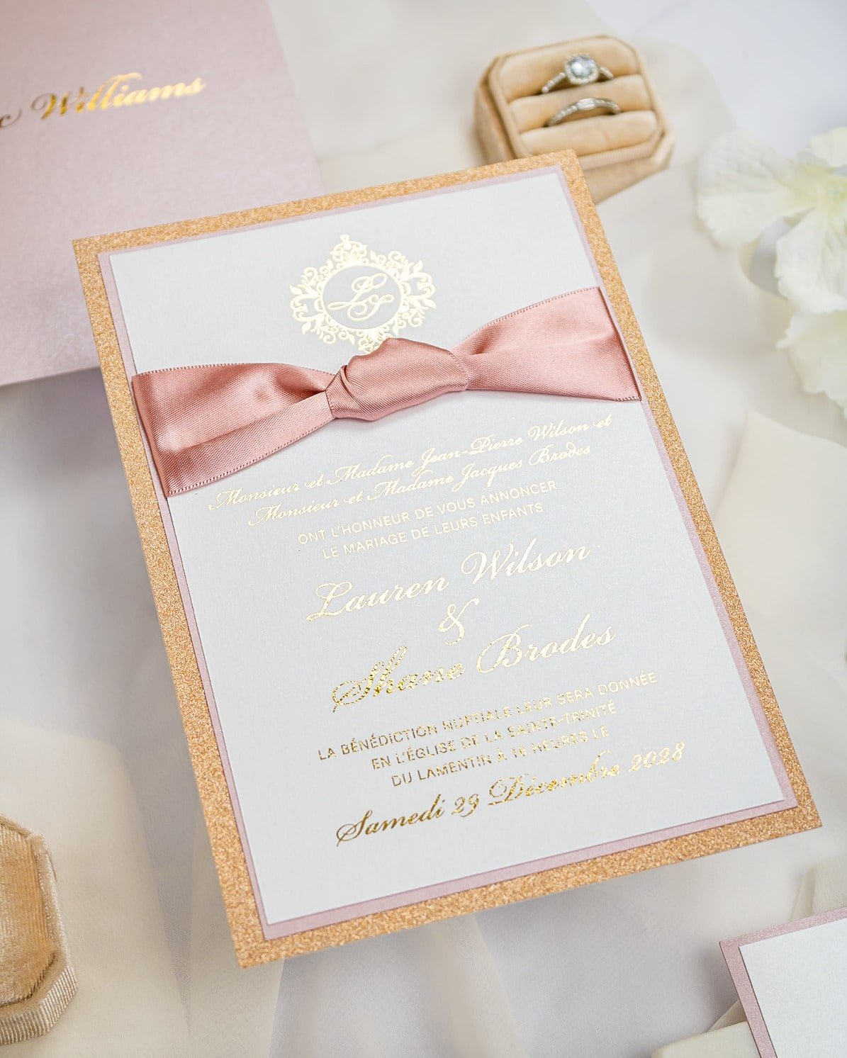 "Nina" - Faire-part de mariage chic, élégant et romantique avec dorure or - Wedding stationery - Création Luxe Carterie Studio