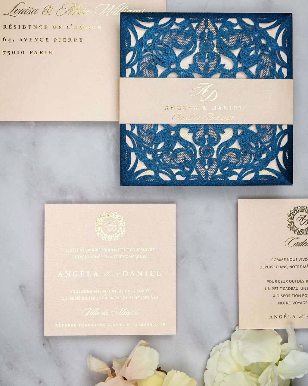 "Oeillet" - Faire-part de mariage laser cut élégant et romantique avec dorure or - Wedding stationery - Création Luxe Carterie Studio