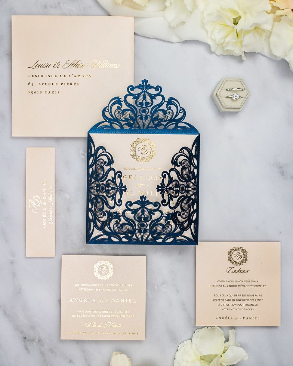 "Oeillet" - Faire-part de mariage laser cut élégant et romantique avec dorure or - Wedding stationery - Création Luxe Carterie Studio