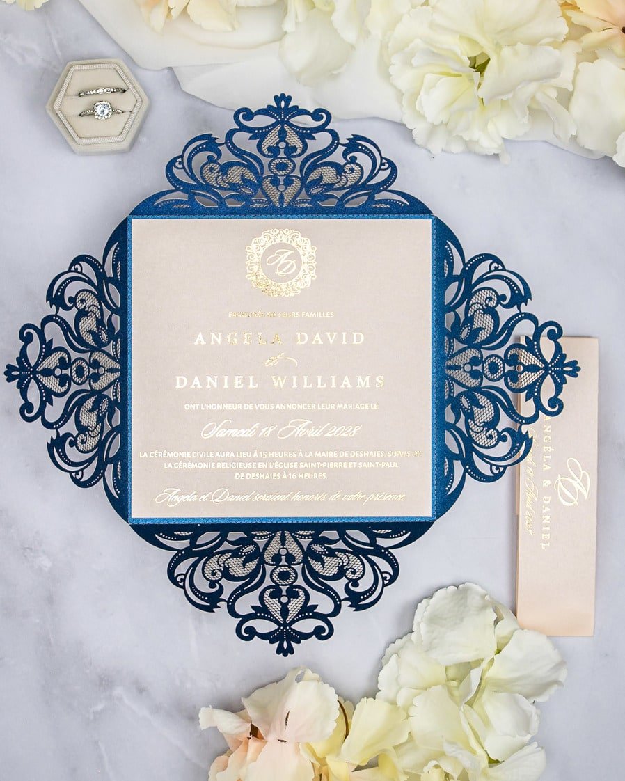 "Oeillet" - Faire-part de mariage laser cut élégant et romantique avec dorure or - Wedding stationery - Création Luxe Carterie Studio