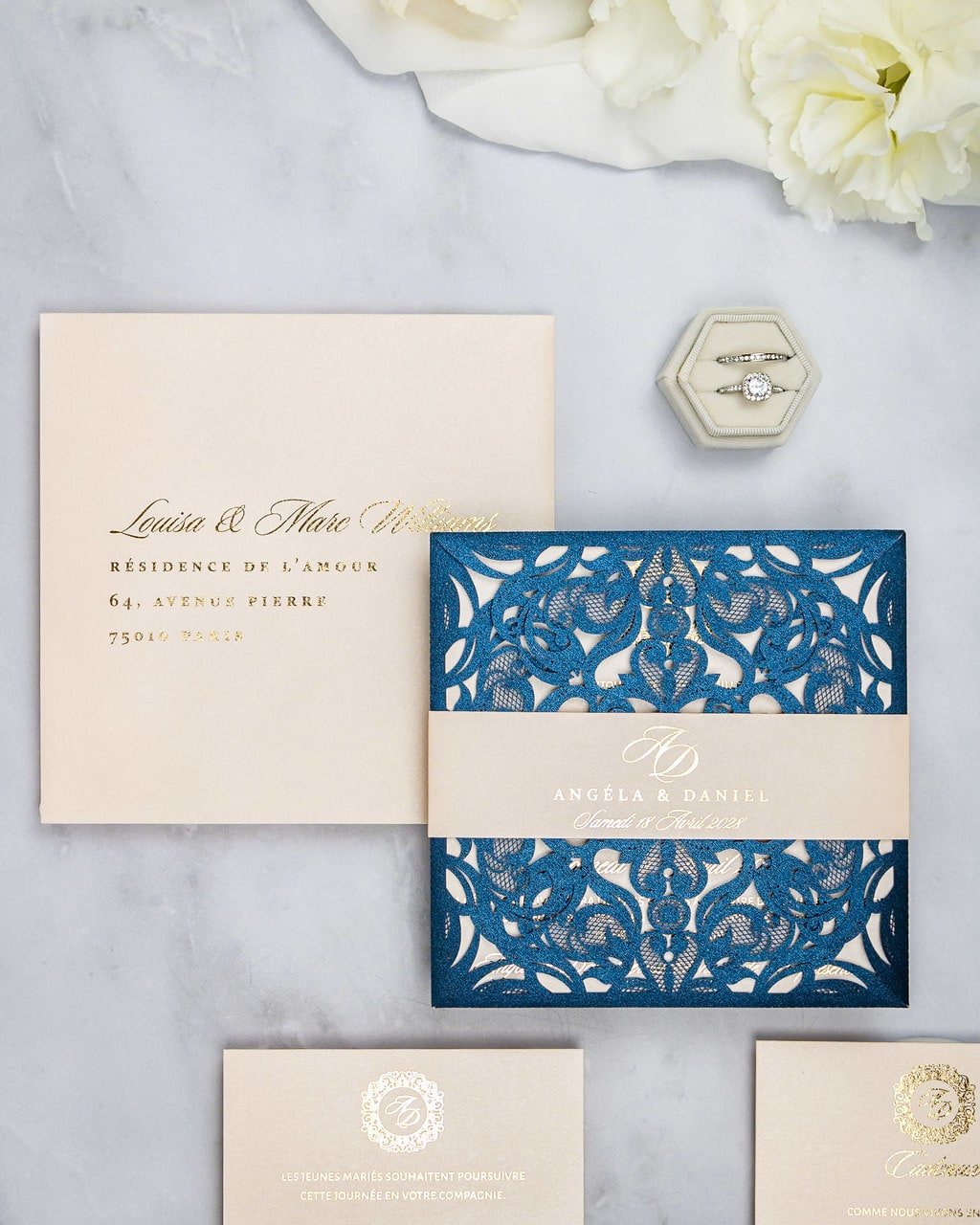 "Oeillet" - Faire-part de mariage laser cut élégant et romantique avec dorure or - Wedding stationery - Création Luxe Carterie Studio