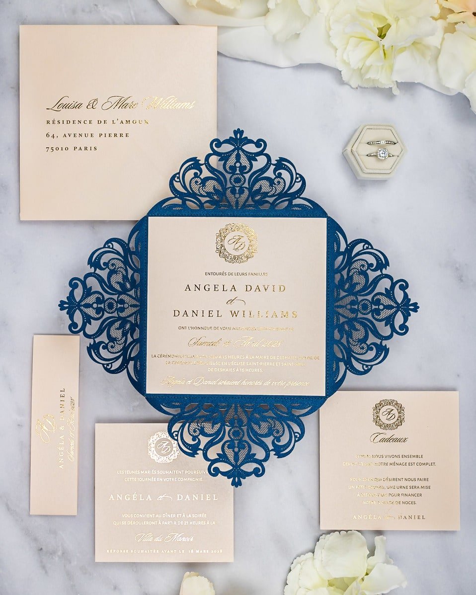 "Oeillet" - Faire-part de mariage laser cut élégant et romantique avec dorure or - Wedding stationery - Création Luxe Carterie Studio