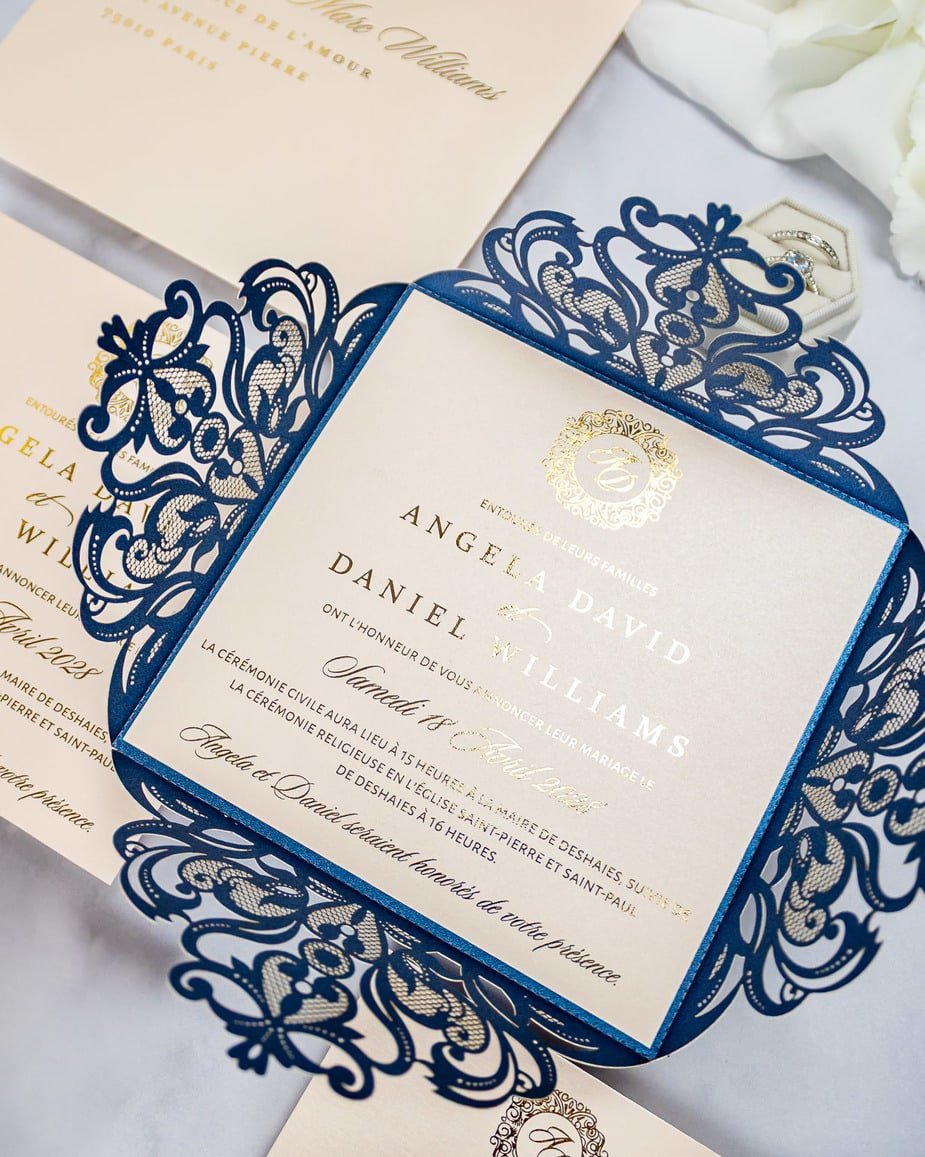"Oeillet" - Faire-part de mariage laser cut élégant et romantique avec dorure or - Wedding stationery - Création Luxe Carterie Studio