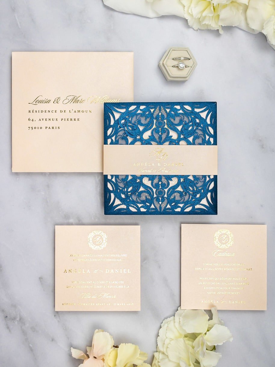 "Oeillet" - Faire-part de mariage laser cut élégant et romantique avec dorure or - Wedding stationery - Création Luxe Carterie Studio
