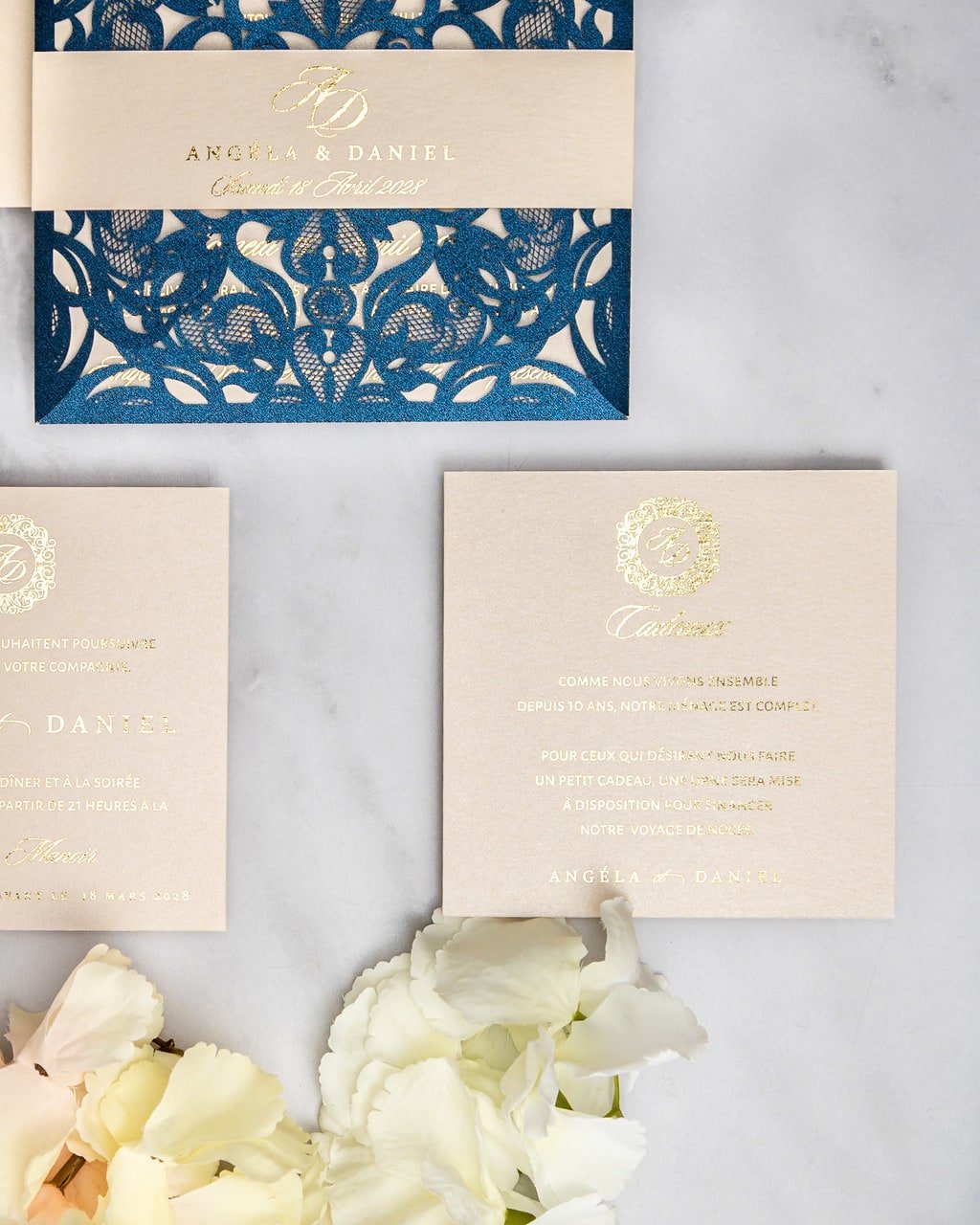 "Oeillet" - Faire-part de mariage laser cut élégant et romantique avec dorure or - Wedding stationery - Création Luxe Carterie Studio