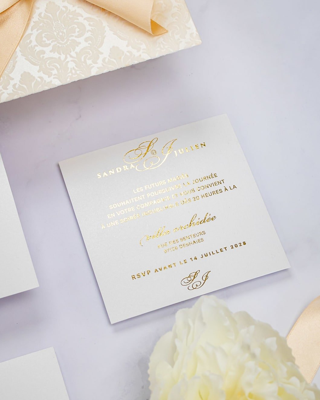 "Olive" - Faire-part de mariage chic, élégant et romantique avec dorure or - Wedding stationery - Création Luxe Carterie Studio