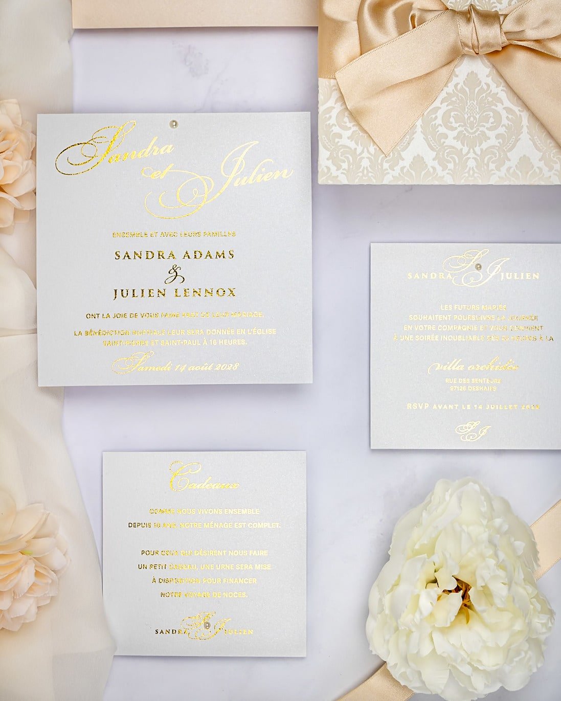 "Olive" - Faire-part de mariage chic, élégant et romantique avec dorure or - Wedding stationery - Création Luxe Carterie Studio