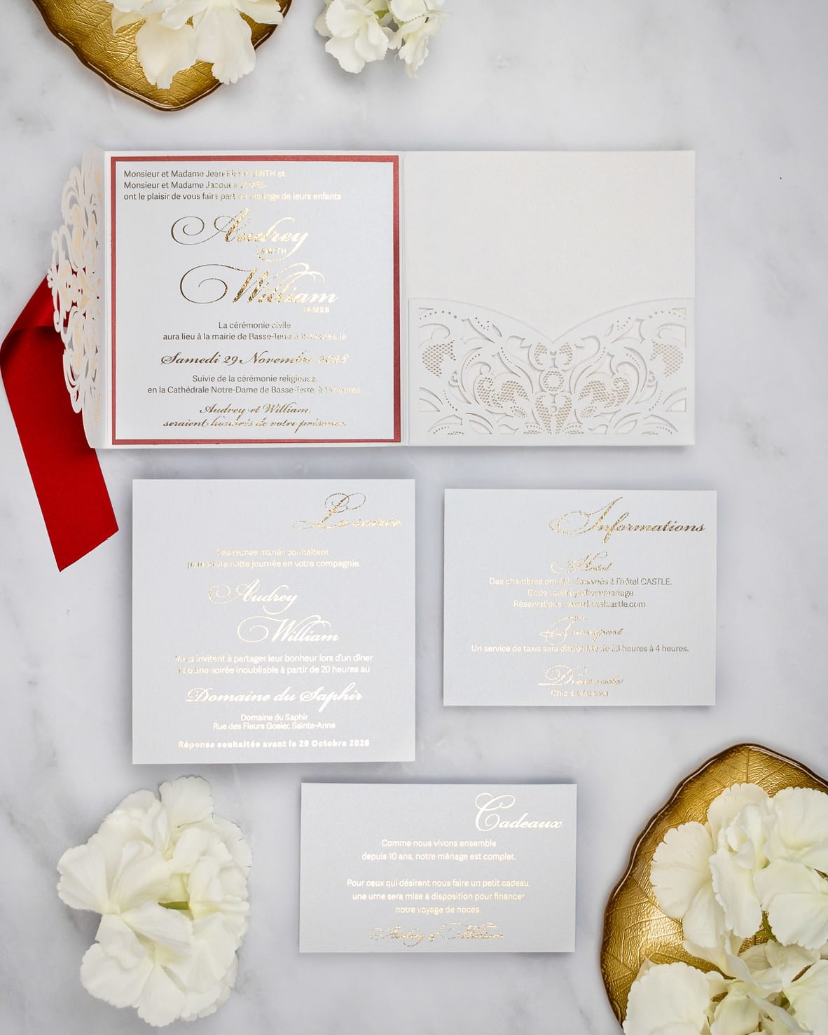 "Olivia" - Faire-part de mariage chic, élégant et romantique avec dorure or - Wedding stationery - Création Luxe Carterie Studio
