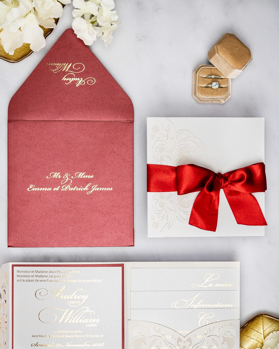"Olivia" - Faire-part de mariage chic, élégant et romantique avec dorure or - Wedding stationery - Création Luxe Carterie Studio