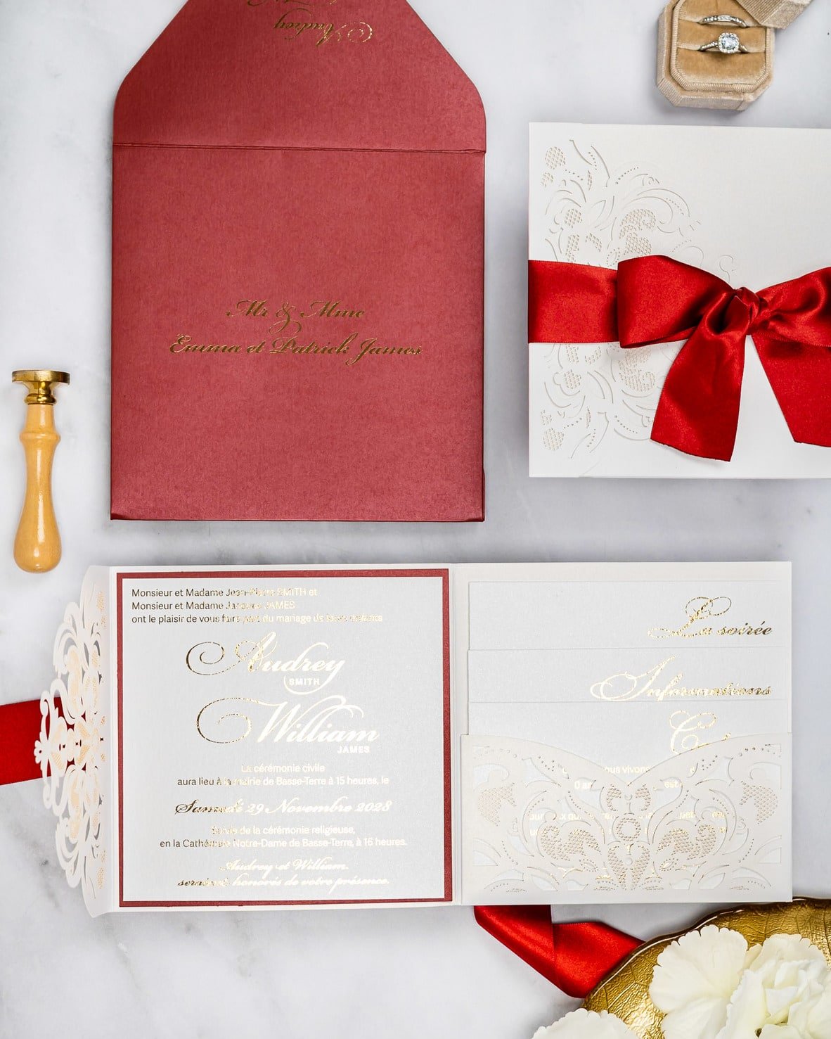 "Olivia" - Faire-part de mariage chic, élégant et romantique avec dorure or - Wedding stationery - Création Luxe Carterie Studio