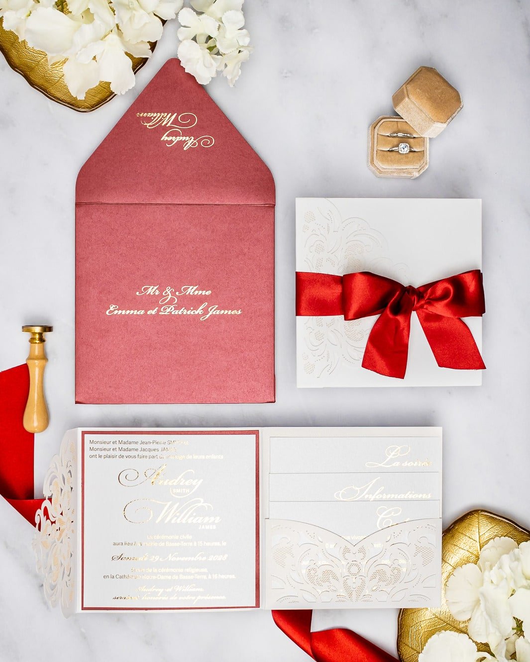 "Olivia" - Faire-part de mariage chic, élégant et romantique avec dorure or - Wedding stationery - Création Luxe Carterie Studio