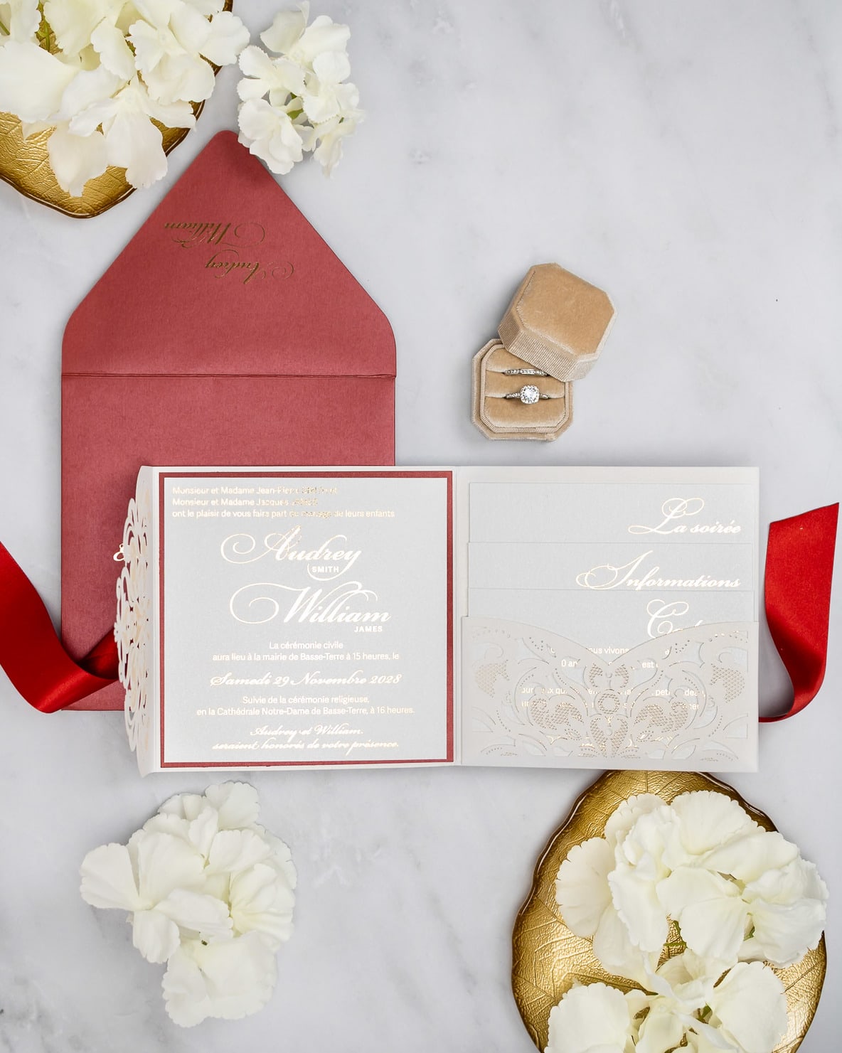 "Olivia" - Faire-part de mariage chic, élégant et romantique avec dorure or - Wedding stationery - Création Luxe Carterie Studio