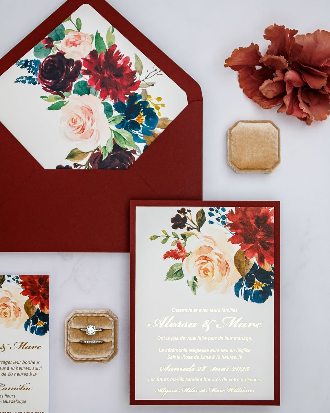 "Opaline" - Faire-part de mariage fleuris élégant et romantique avec dorure or - Wedding stationery - Création Luxe Carterie Studio