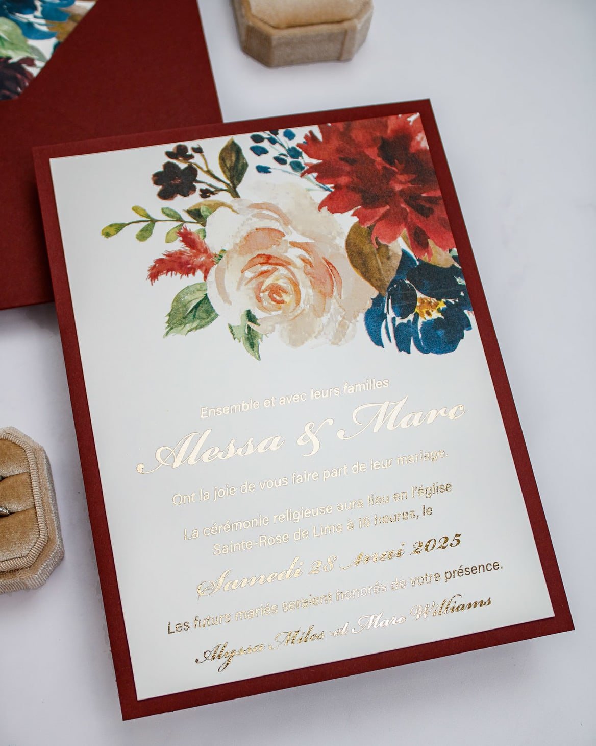 "Opaline" - Faire-part de mariage fleuris élégant et romantique avec dorure or - Wedding stationery - Création Luxe Carterie Studio