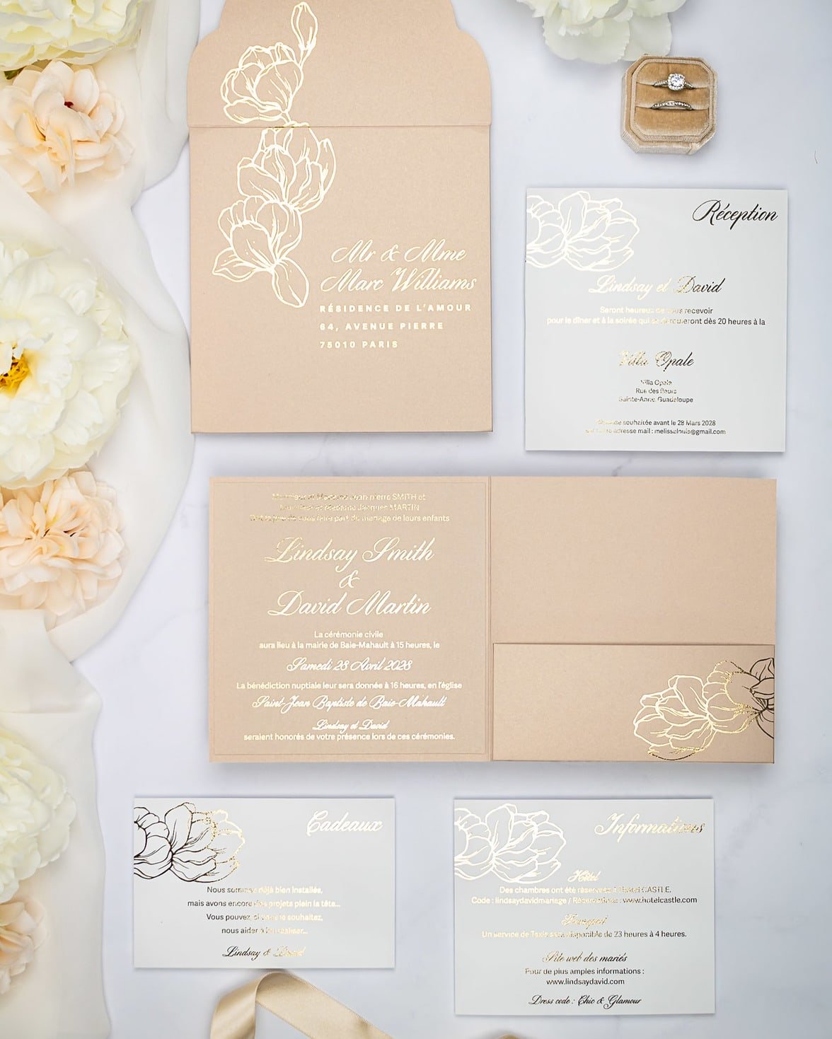 "Oriane" - Faire-part de mariage chic, élégant et romantique avec dorure or - Wedding stationery - Création Luxe Carterie Studio