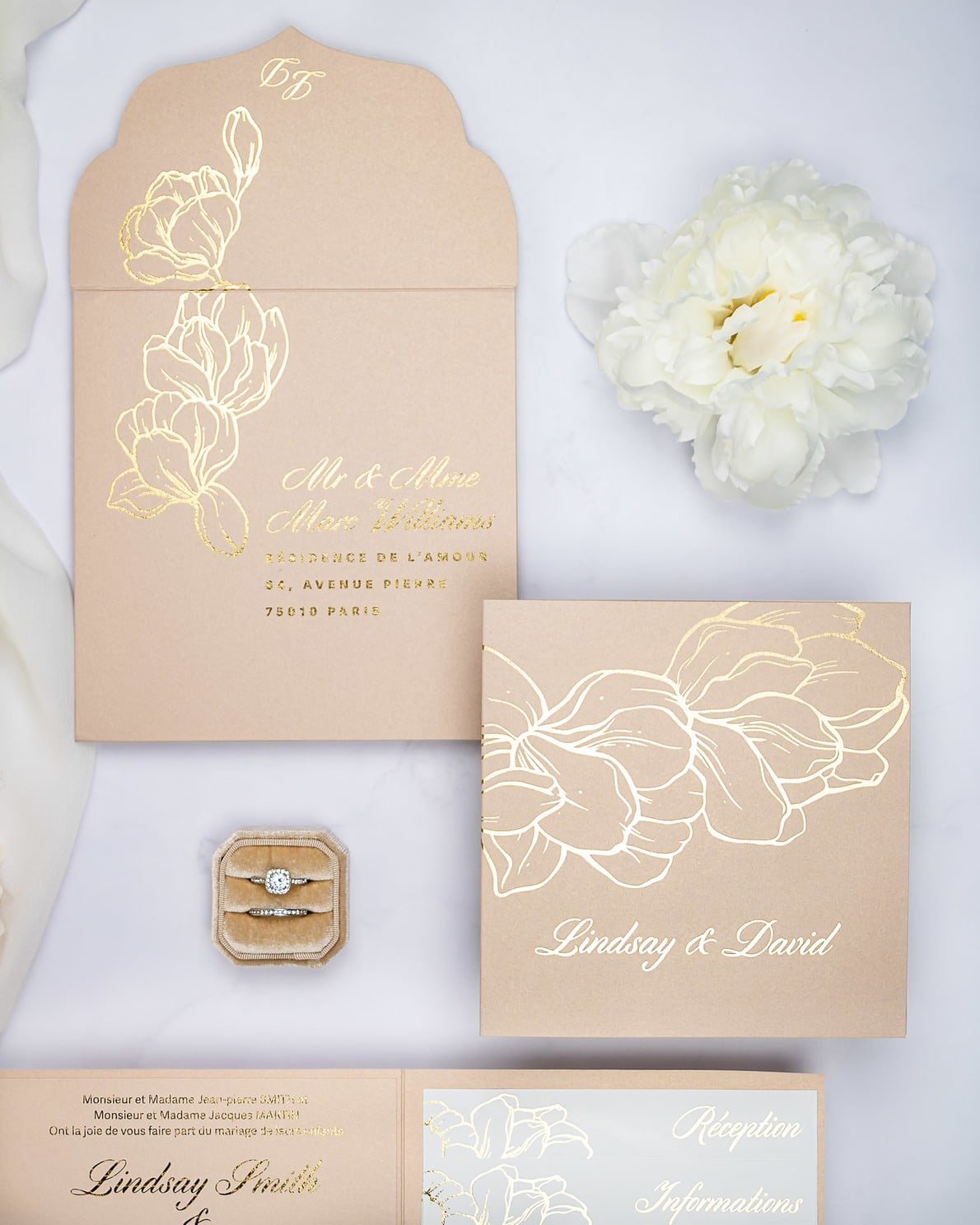 "Oriane" - Faire-part de mariage chic, élégant et romantique avec dorure or - Wedding stationery - Création Luxe Carterie Studio
