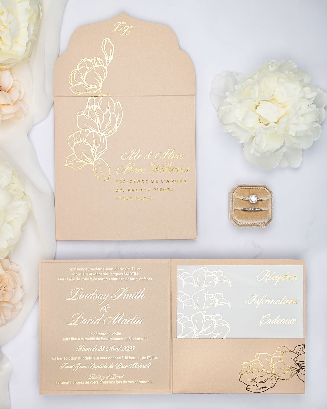 "Oriane" - Faire-part de mariage chic, élégant et romantique avec dorure or - Wedding stationery - Création Luxe Carterie Studio