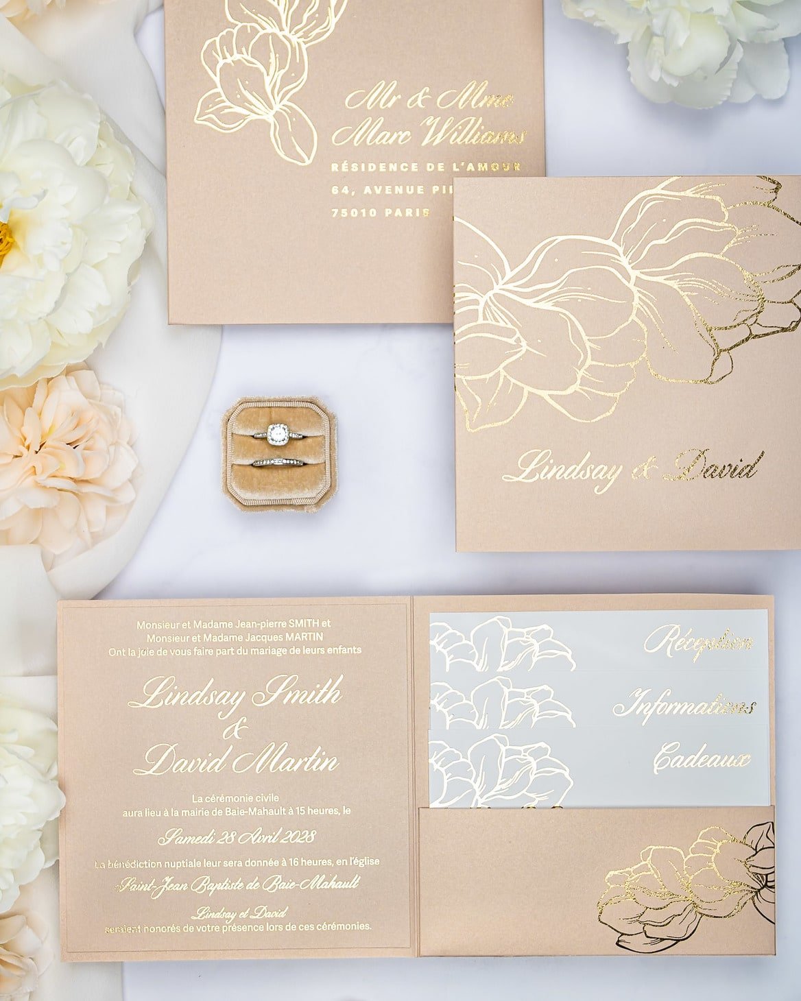 "Oriane" - Faire-part de mariage chic, élégant et romantique avec dorure or - Wedding stationery - Création Luxe Carterie Studio