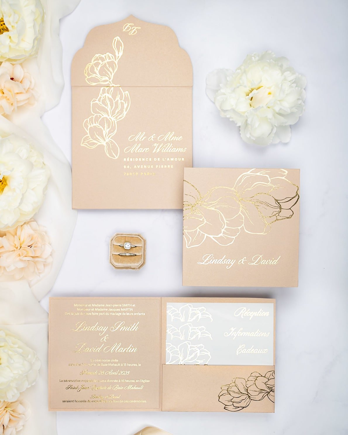 "Oriane" - Faire-part de mariage chic, élégant et romantique avec dorure or - Wedding stationery - Création Luxe Carterie Studio