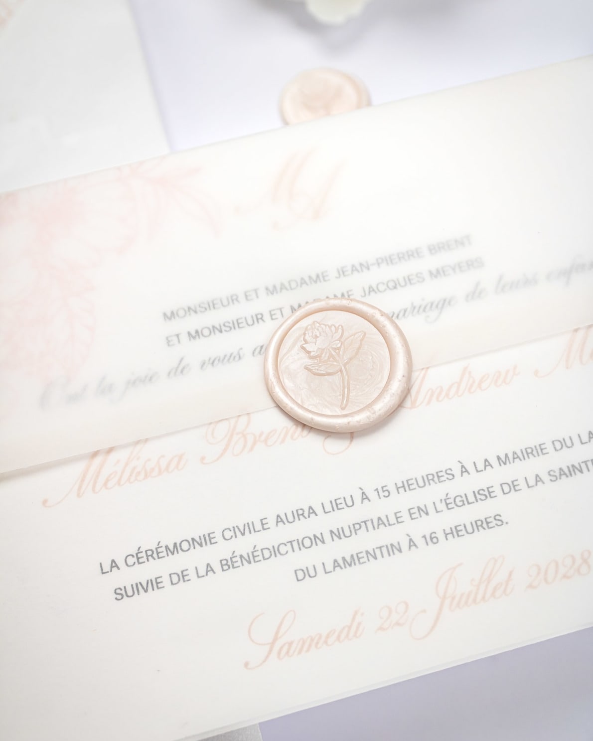 "Parme" - Faire-part de mariage fleuris élégant et romantique avec dorure or et wax seal – Wedding stationery - Création Luxe Carterie Studio