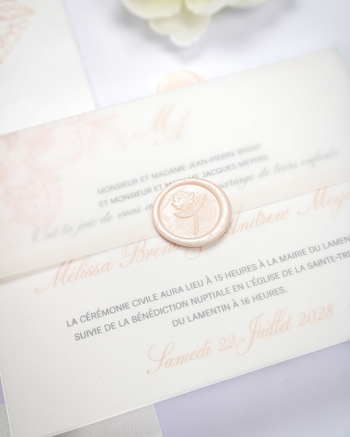 "Parme" - Faire-part de mariage fleuris élégant et romantique avec dorure or et wax seal – Wedding stationery - Création Luxe Carterie Studio