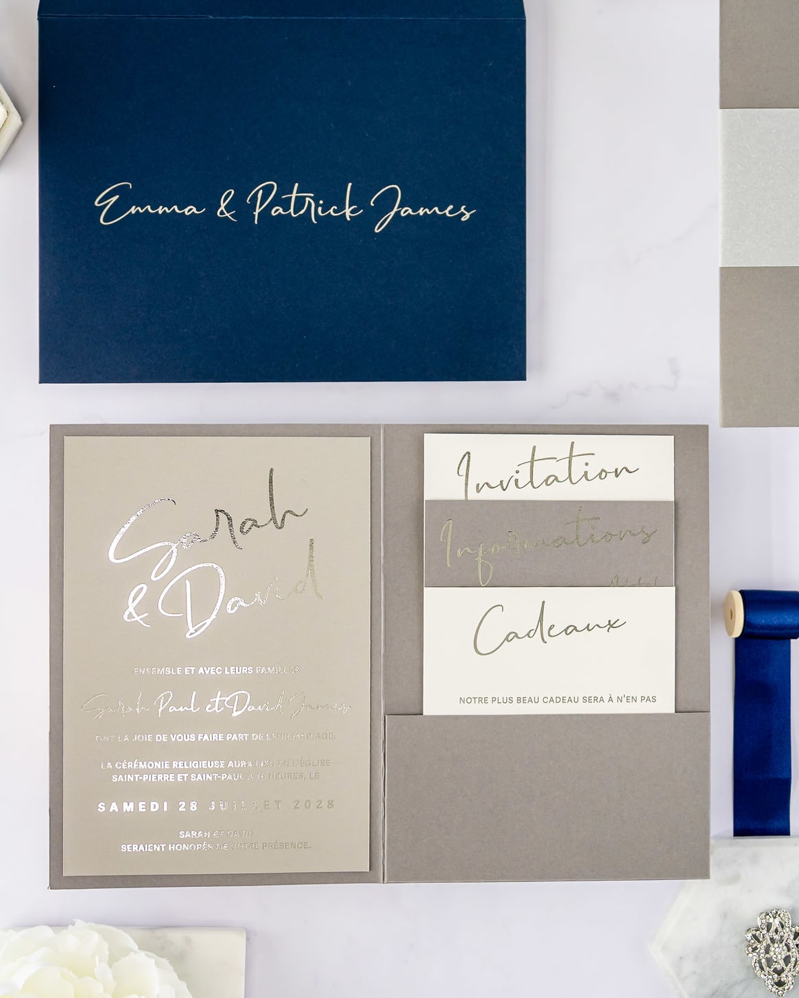 "Penny" - Faire-part de mariage moderne, chic et élégant avec dorure or – Wedding stationery - Création Luxe Carterie Studio