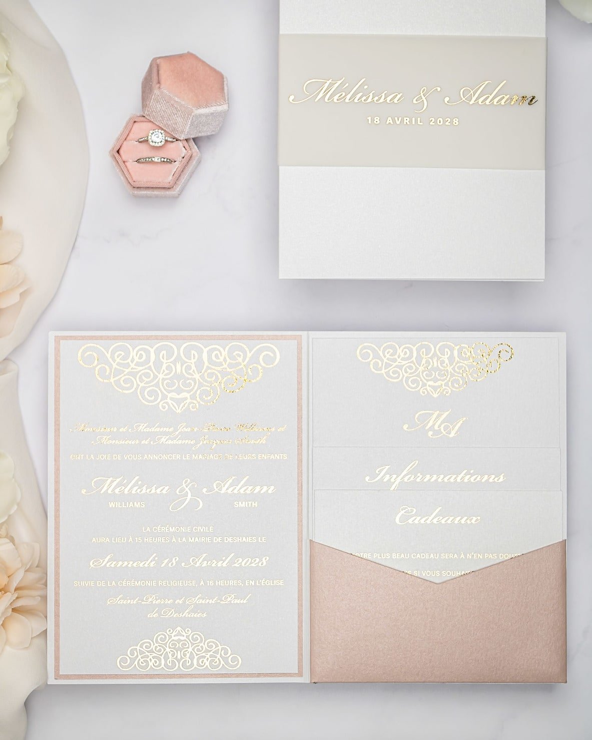 "Peony" - Faire-part de mariage chic, élégant et romantique avec dorure or - Wedding stationery - Création Luxe Carterie Studio