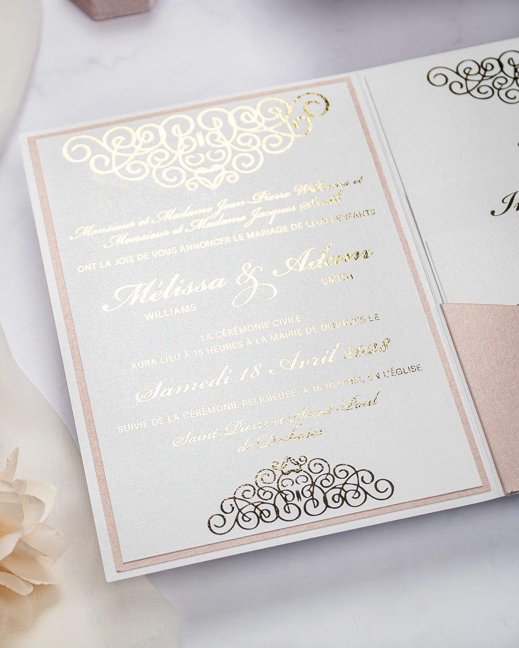 "Peony" - Faire-part de mariage chic, élégant et romantique avec dorure or - Wedding stationery - Création Luxe Carterie Studio