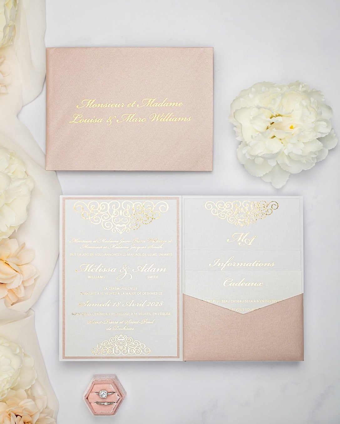 "Peony" - Faire-part de mariage chic, élégant et romantique avec dorure or - Wedding stationery - Création Luxe Carterie Studio