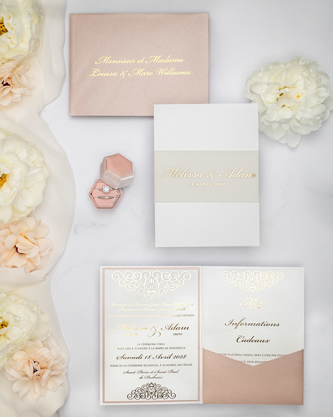 "Peony" - Faire-part de mariage chic, élégant et romantique avec dorure or - Wedding stationery - Création Luxe Carterie Studio