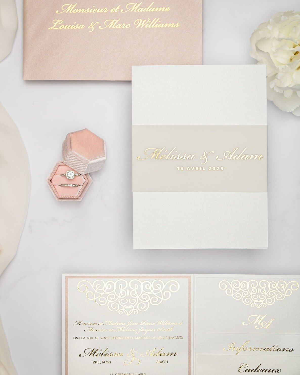 "Peony" - Faire-part de mariage chic, élégant et romantique avec dorure or - Wedding stationery - Création Luxe Carterie Studio