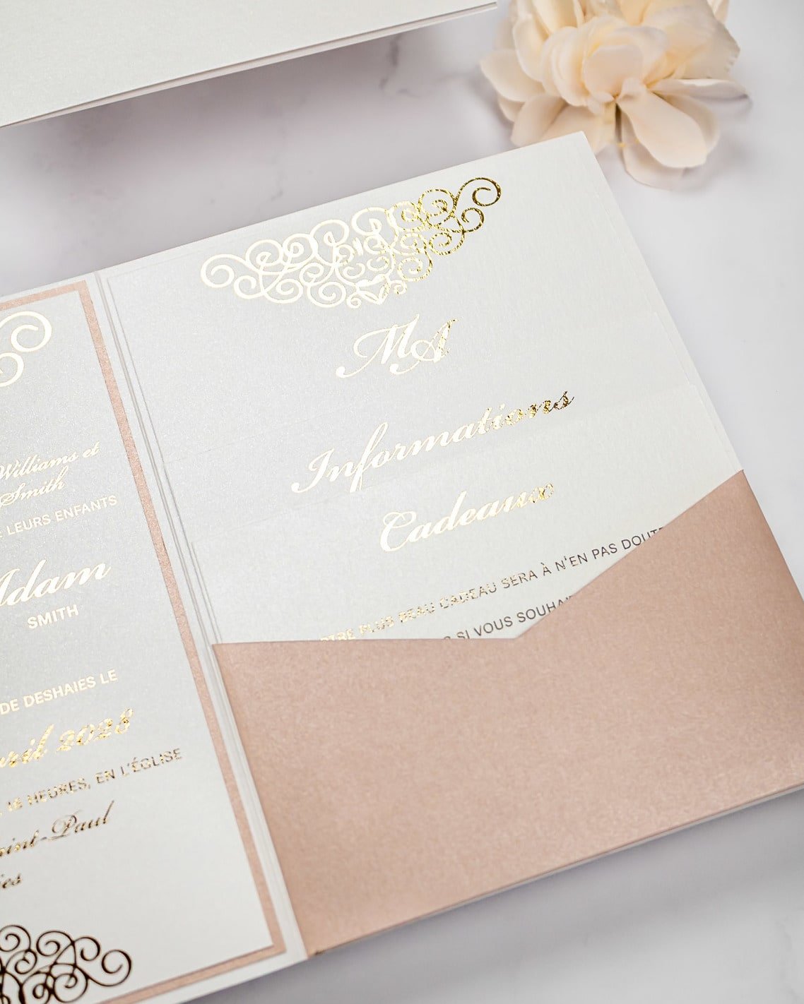 "Peony" - Faire-part de mariage chic, élégant et romantique avec dorure or - Wedding stationery - Création Luxe Carterie Studio