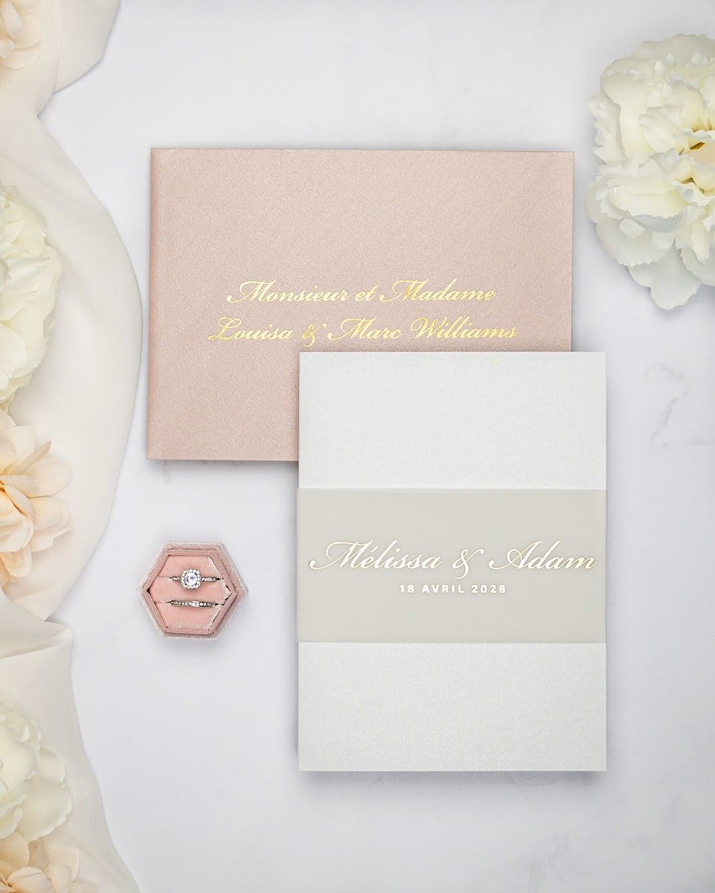 "Peony" - Faire-part de mariage chic, élégant et romantique avec dorure or - Wedding stationery - Création Luxe Carterie Studio