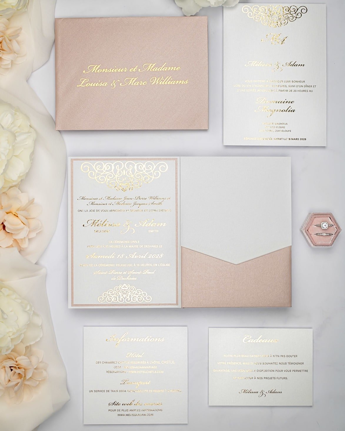 "Peony" - Faire-part de mariage chic, élégant et romantique avec dorure or - Wedding stationery - Création Luxe Carterie Studio