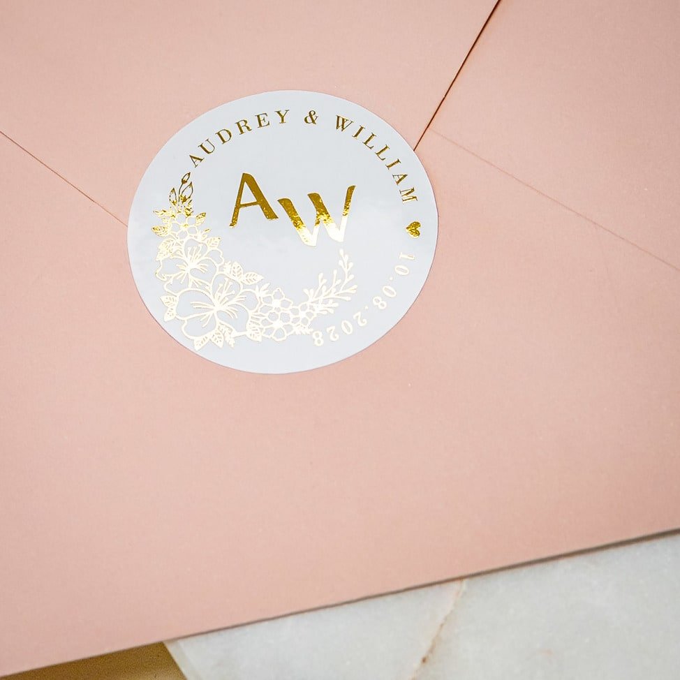"Perla - Sticker" - Faire-part de mariage chic, élégant et romantique avec dorure or - Wedding stationery - Création Luxe Carterie Studio